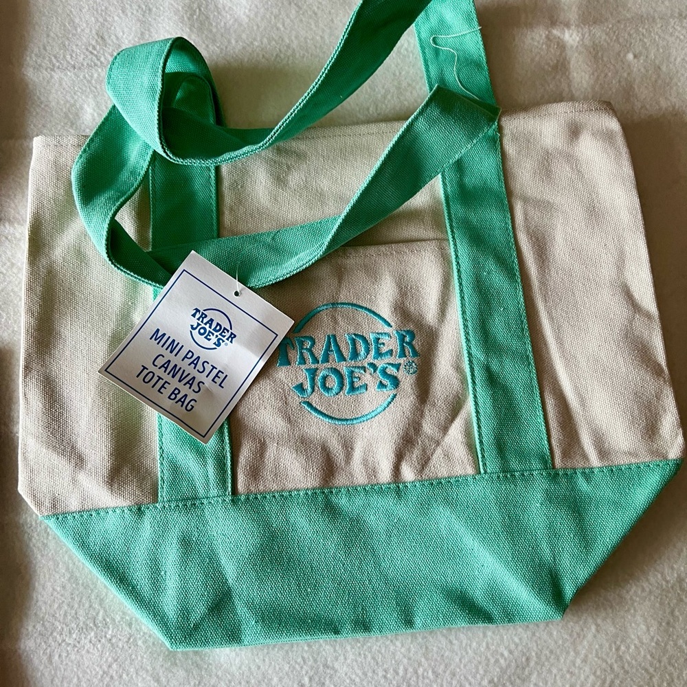 NWT Limited Edition Trader Joe’s Mint Green Canvas Mini Tote